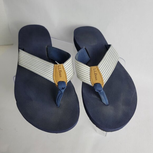 L.L Bean Womens 10 Navy Blue Thong‎ Slip On Sandal Summer Beach Nautical Casual - Picture 2 of 9